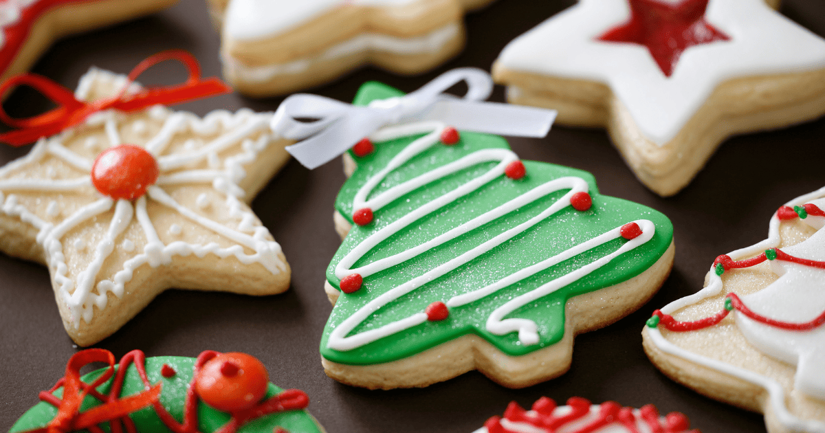 Variety of Christmas cookies on countertop.